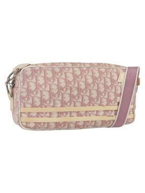 Authentic Christian Dior Trotter Canvas Shoulder Bag PVC Pink Silver